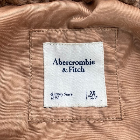 ABERCROMBIE & FITCH Drama Collar Faux Fur Teddy Coat Jacket in Tan Size XS - Picture 4 of 8